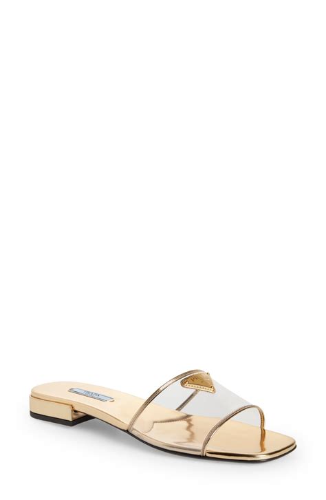 prada clear slides women|Prada studded pony skin sandals.